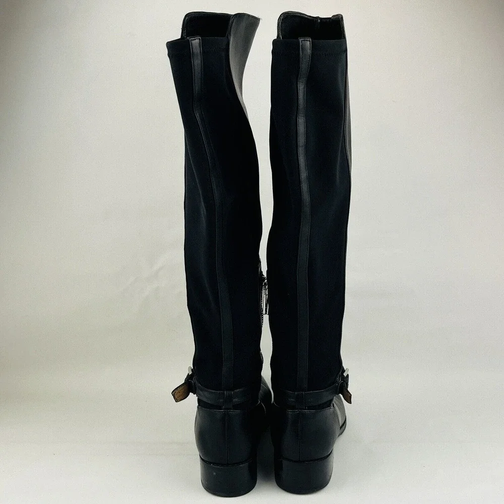 Womens 6M Donald Pliner Nellie Riding Boots Black Leather Knee High Elastic Back